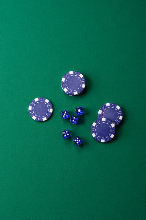 Dice poker game with chips, bets and risk in casino. Dice poker as a background for your design