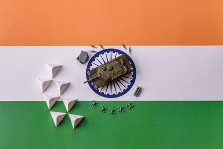 Anti-tank barrier or dragon's teeth made of concrete and iron as a fortification. Dragon's teeth as protection against enemy tanksの写真素材