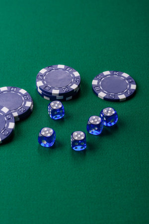 Dice poker game with chips, bets and risk in casino. Dice poker as a background for your design