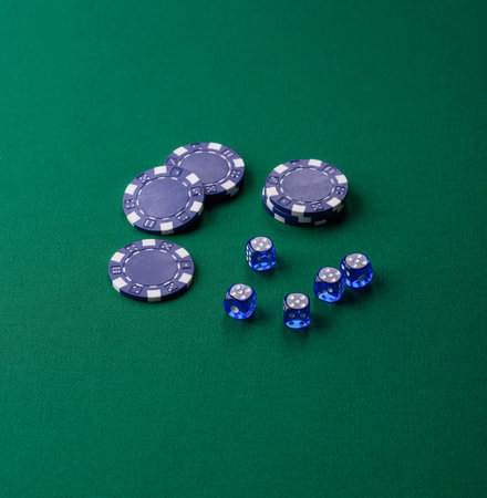 Dice poker game with chips, bets and risk. Dice poker as a background for your design