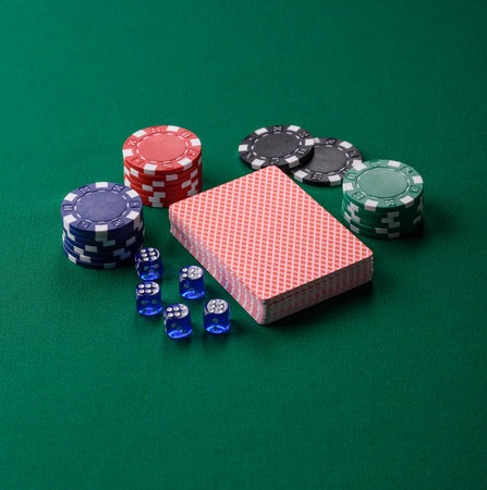 Dice poker game with chips, bets and risk in casino. Dice poker as a background for your design