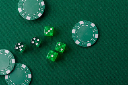 Dice poker game with chips, bets and risk in casino. Dice poker as a background for your design
