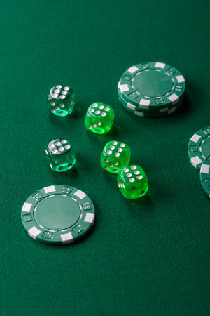 Dice poker game with chips, bets and risk in casino. Dice poker as a background for your design