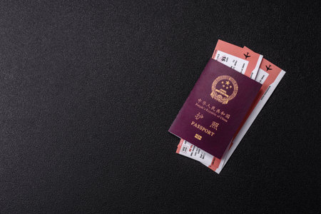 Chinese passport with tickets as a background for your design