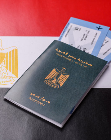 Egyptian passport for traveling, flying and doing business. Egypt document, id for crossing the borderの写真素材