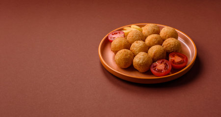 Cheese balls, croquettes or arancini with potatoes or rice.