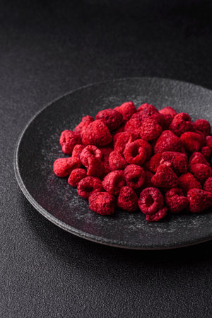 Dried sublimated slices of raspberry as an ingredient for sweet desserts. Dried raspberry as a food...