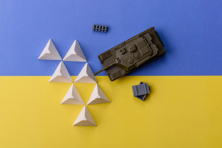 Anti-tank barrier or dragon's teeth made of concrete and iron as a fortification. Dragon's teeth as...