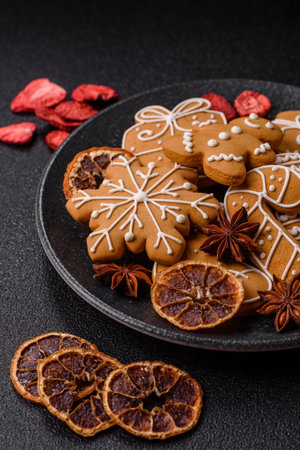 Christmas gingerbread, food for winter holidays, holiday table decoration. Christmas gingerbread as food backgroundの写真素材