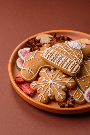 Christmas gingerbread, food for winter holidays, holiday table decoration. Christmas gingerbread as food backgroundの写真素材