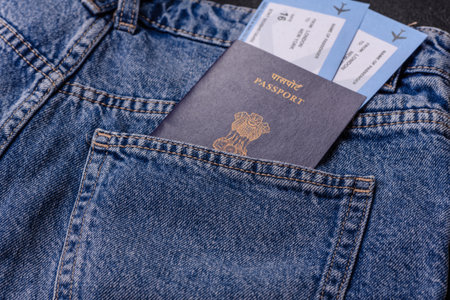 Indian citizen passport, visa document for travel, immigration or tourism. Indian passport as...