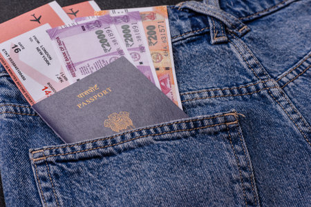 Indian citizen passport, visa document for travel, immigration or tourism. Indian passport as background for your designの写真素材