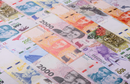 Argentina paper money, peso banknotes as currency for exchange or travel. Argentina money as a...