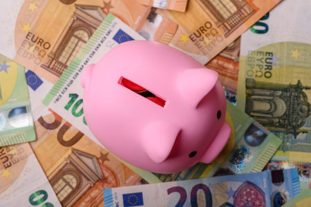 Cash money, euro paper banknotes for business transactions, financial background. Euro banknotes as a financial background for your designの写真素材