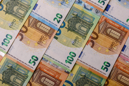Cash money, euro paper banknotes for business transactions, financial background. Euro banknotes as...