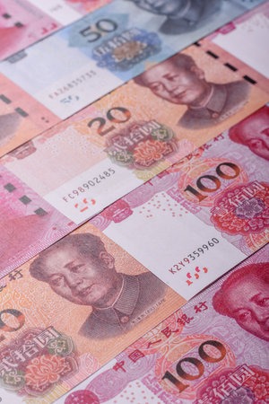 Cash, paper yuan banknotes for business transactions, financial background. Yuan banknotes as financial background for your designの写真素材