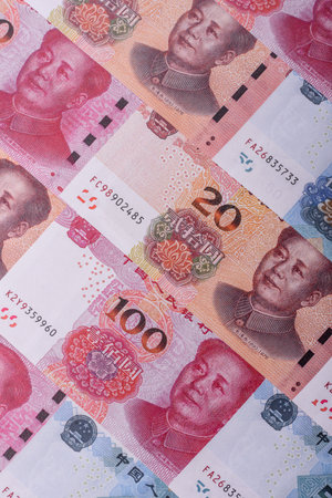 Cash, paper yuan banknotes for business transactions, financial background. Yuan banknotes as financial background for your designの写真素材