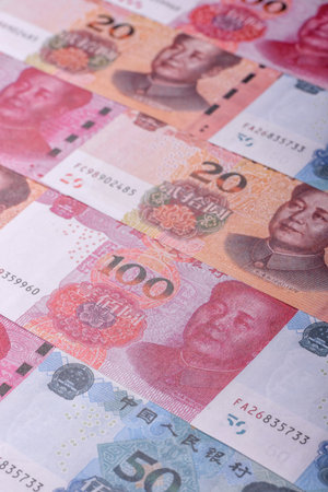 Cash, paper yuan banknotes for business transactions, financial background. Yuan banknotes as financial background for your designの写真素材