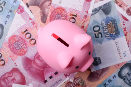 Cash, paper yuan banknotes for business transactions, financial background. Yuan banknotes as financial background for your designの写真素材