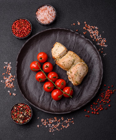 Chicken shish pieces fried on a skewer with salt and spices. Chicken shashlik as a food backgroundの写真素材