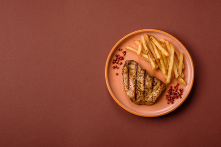 Chicken breast steak, grilled poultry fillet, healthy food, lunch. Chicken steak as food background for your designの写真素材
