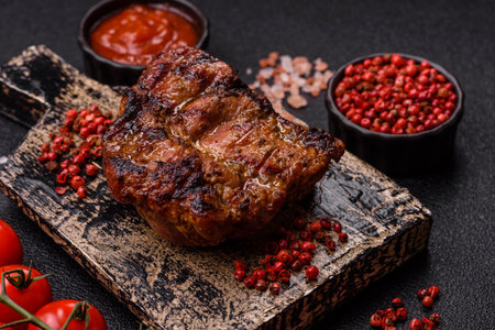 Pork breast steak, grilled fillet, healthy food, lunch. Pork steak as food background for your designの写真素材