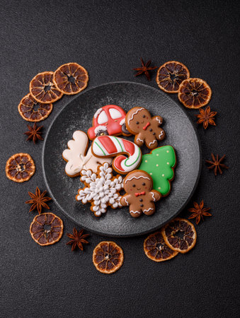 Christmas gingerbread cookies as winter holiday food background home decorations. Christmas...