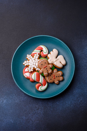Christmas gingerbread cookies as winter holiday food background home decorations. Christmas gingerbread as wallpaper for your designの写真素材