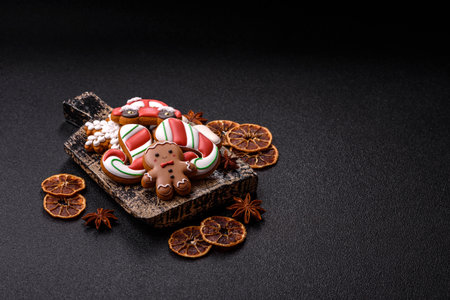 Christmas gingerbread cookies as winter holiday food background home decorations. Christmas...