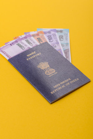 Indian passport for traveling, flying and doing business. India document, id for crossing the borderの写真素材