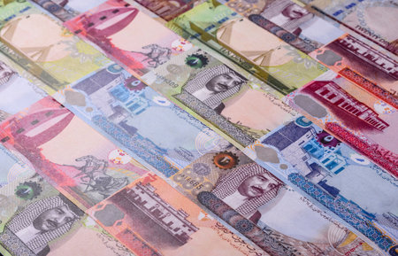 Bahrain paper money, dinar banknotes as currency for exchange or travel. Bahraini money as a...