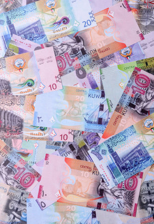 Kuwait paper money, dinar banknotes as currency for exchange or travel. Kuwaiti money as a business...