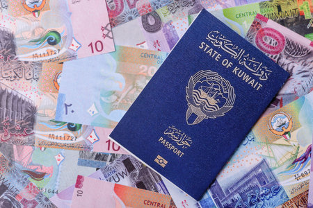 Kuwaiti passport for traveling, flying and doing business. Kuwait document, id for crossing the borderの写真素材