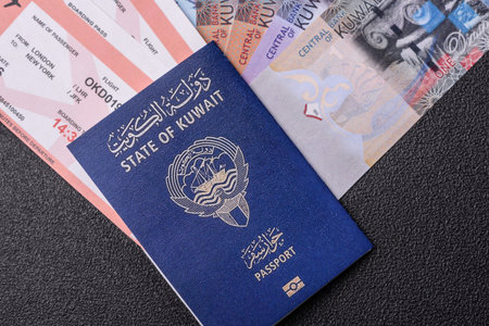 Kuwaiti passport for traveling, flying and doing business. Kuwait document, id for crossing the borderの写真素材