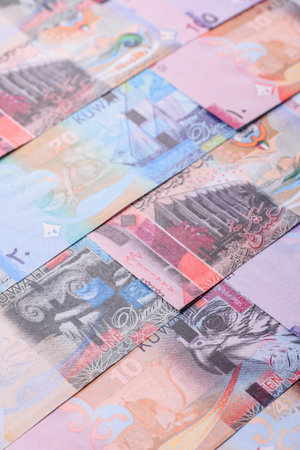 Kuwait paper money, dinar banknotes as currency for exchange or travel. Kuwaiti money as a business...