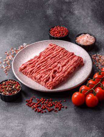 Raw ground beef or pork, fresh meat for burgers or other dishes. Raw ground beef as a food...