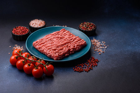 Raw ground beef or pork, fresh meat for burgers or other dishes. Raw ground beef as a food...