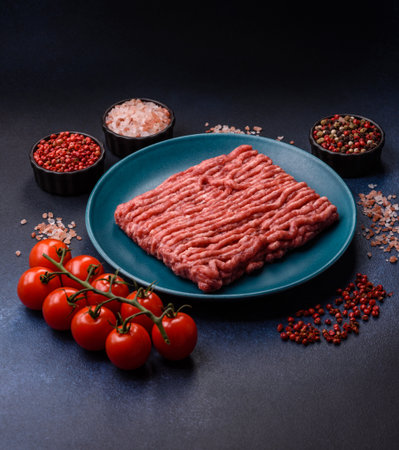 Raw ground beef or pork, fresh meat for burgers or other dishes. Raw ground beef as a food...