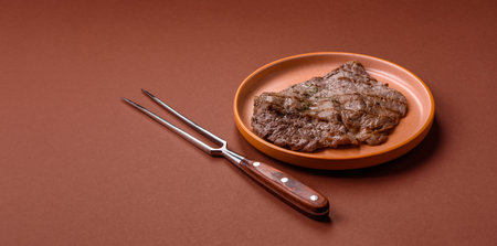 Grilled beef steak, meat cooked on barbecue with salt and pepper. Grilled beef steak as food...