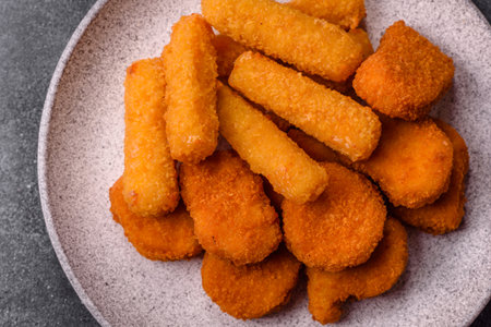 Chicken nugget with sauce, crispy nutritious fast food. Chicken nugget as food background for your...