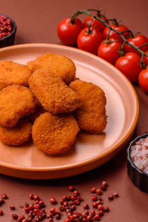 Chicken nugget with sauce, crispy nutritious fast food. Chicken nugget as food background for your...