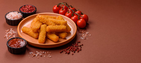 Mozzarella cheese sticks, crispy nutritious fast food. Cheese sticks as food background for your...