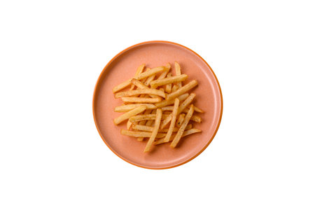 Crispy French fries with sauce, fast food, snack or chips. French fries, takeaway food, background...