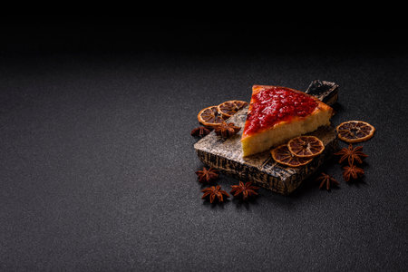 Cake, cheesecake sweet dessert, slice of delicious sweetness on a plate. Piece of cheesecake as a background for your designの写真素材