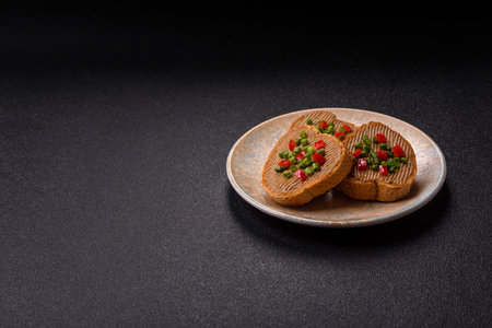 Vegan sandwiches with bread, mushroom or bean pate and vegetables. Vegetarian pate sandwiches as a...