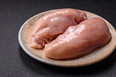 Raw chicken or turkey breast, skinless and boneless. Chicken breast is a high-protein food