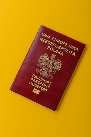 Poland passport for traveling, flying and doing business. Polish document, id for crossing the borderの写真素材