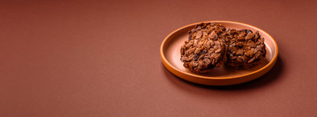Chocolate chip cookies with caramelized nuts, a healthy sweet snack. Nut cookies as a food backdrop...