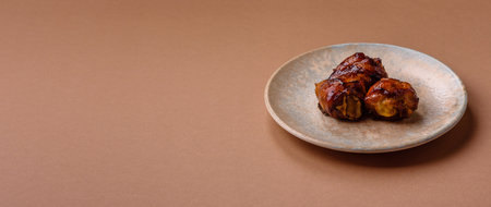 Fried chicken legs with teriyaki sauce, oven baked meat. Chicken legs as a food backdrop for your...