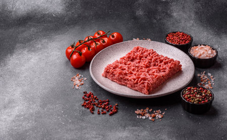 Raw ground beef for a burger or as an ingredient in a meat dish. Raw ground beef as a food...